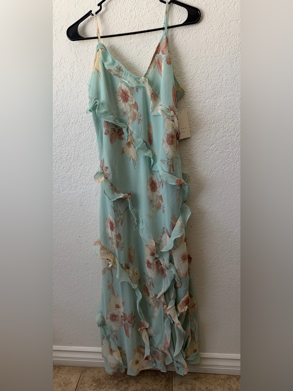 a new day Mint Floral Ruffle Maxi Dress